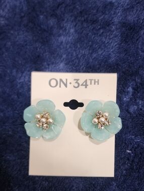 ON·34TH Mint Flower Pearl & Crystal Stud Earrings